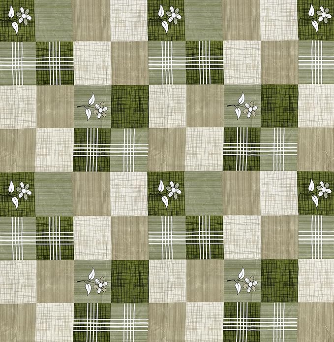 Classic Collection Flat Double Bedsheet with 2 Pillow Cover | Olive Green Squares