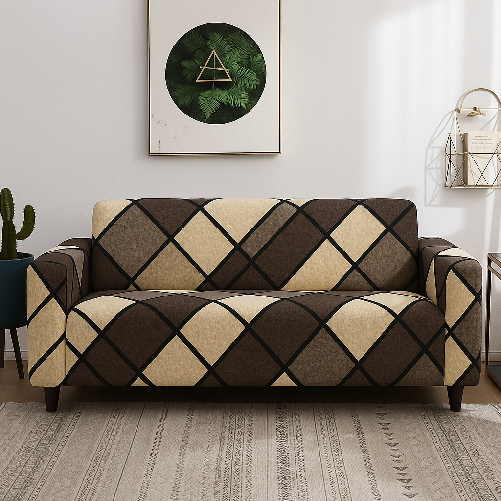 3+1+1 Seater Sofa Cover | 5 Seater Elastic Fitted Sofa Cover Set (Brown)