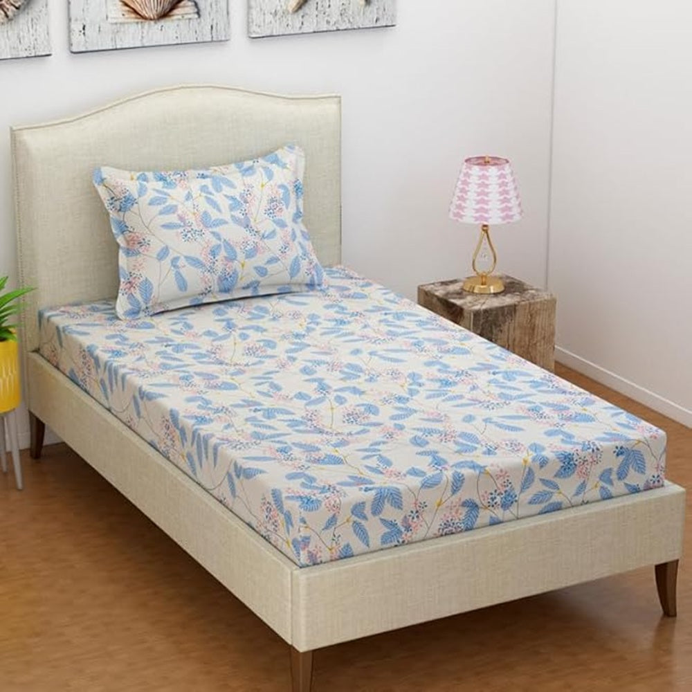 Classic Collection Flat Single Bedsheet with 1 Pillow Cover | White Floral