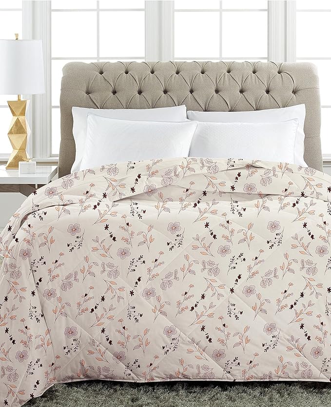 Microfiber Quilted Printed Comforter | Cream Floral