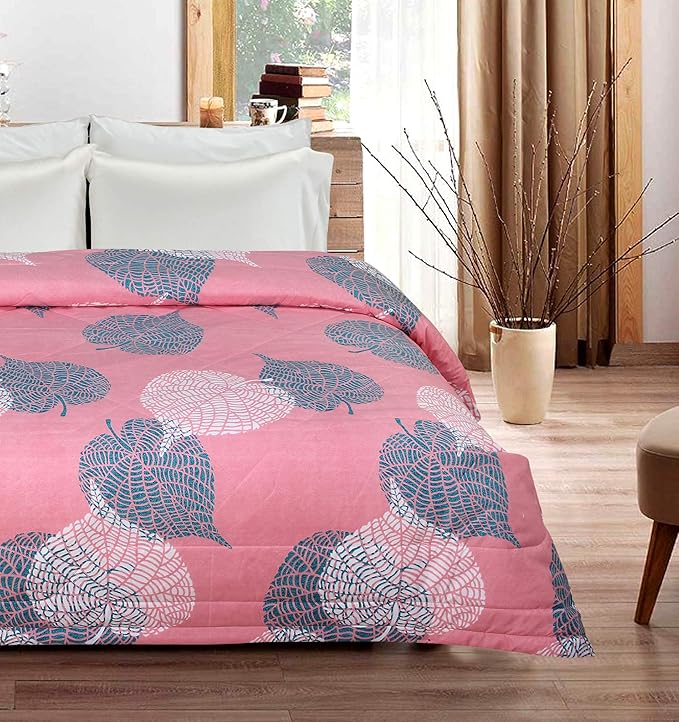 Microfiber Quilted Printed Comforter | Pink Leaf