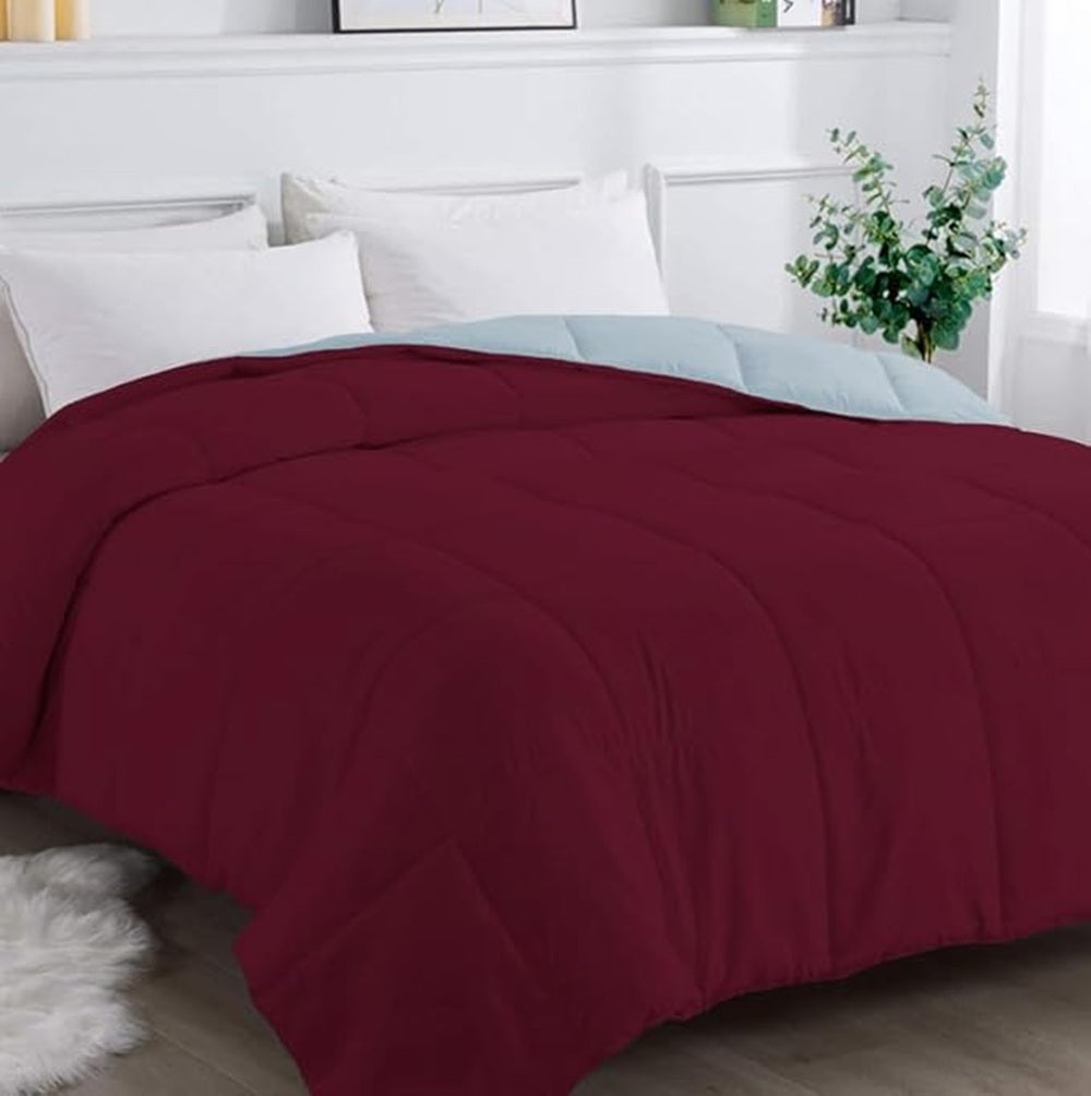 Solid Reversible Comforter | Microfiber Quilted | Red Blue