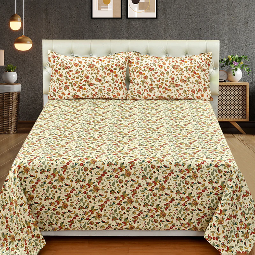 Fantasy Collection 180 TC Flat King Bedsheet with 2 Pillow Covers | Floral Madness
