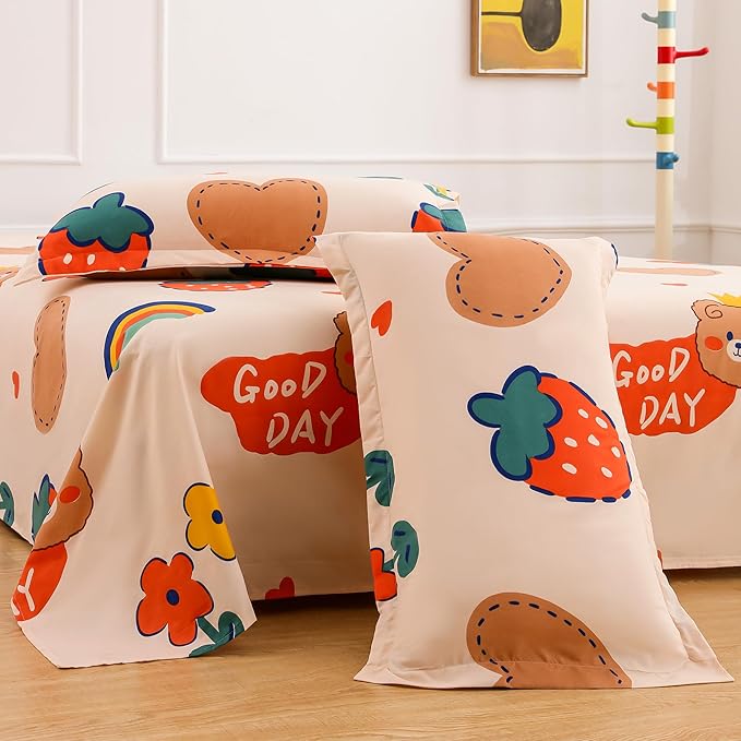 Kidzee Collection 180 TC Fitted Queen Bedsheet with 2 Pillow Covers | Rainbows