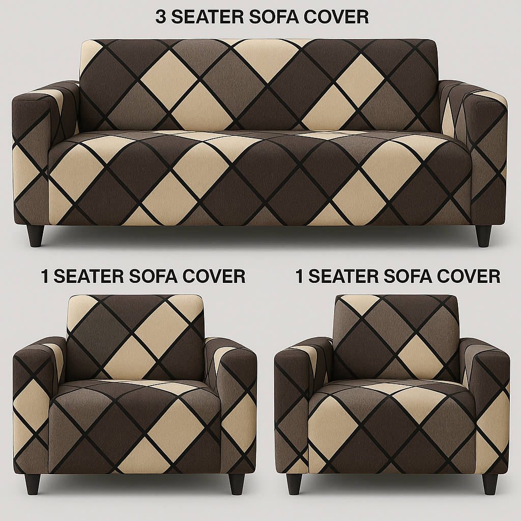 3+1+1 Seater Sofa Cover | 5 Seater Elastic Fitted Sofa Cover Set (Brown)