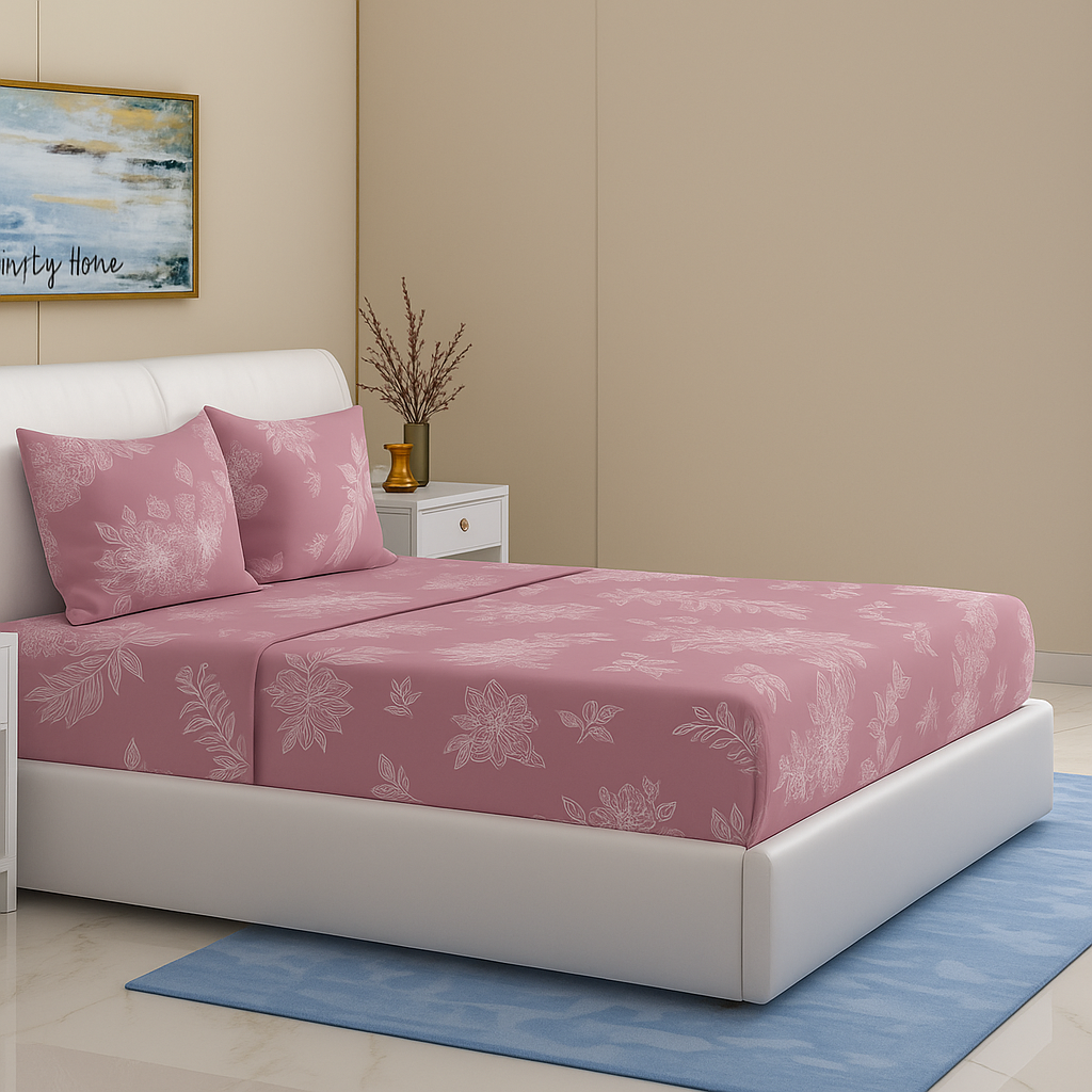 Coral Collection Double Bedsheet with 2 Pillow Covers | Baby Pink