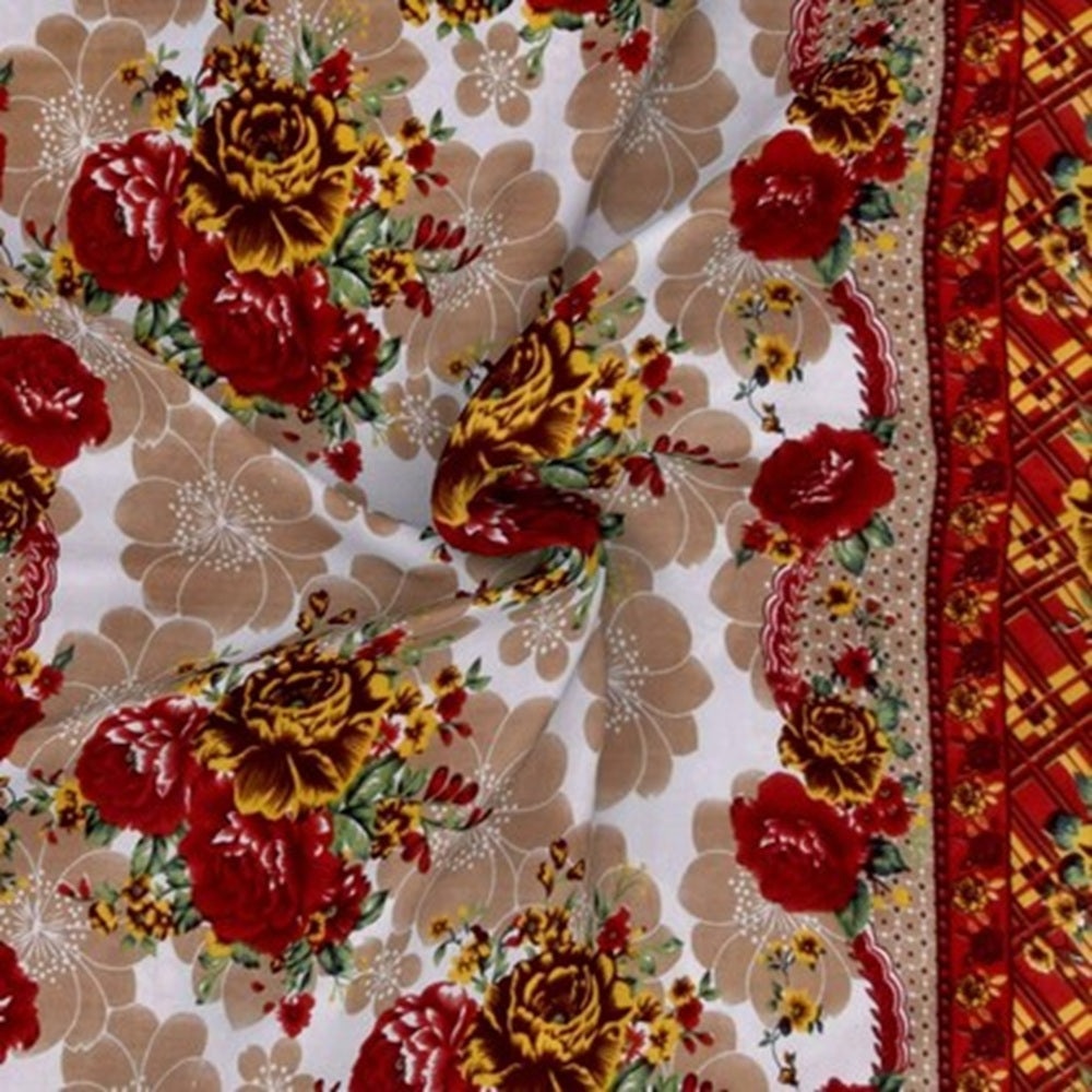 Duke Collection Cotton Blend Single Bedsheet with 1 Pillow Cover | Brown Flowers