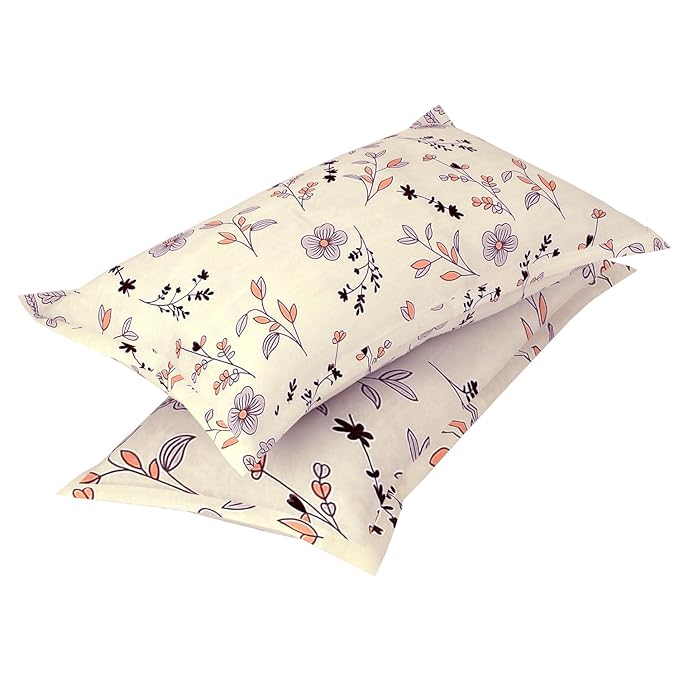 Classic Collection Flat Double Bedsheet with 2 Pillow Cover | White Floral