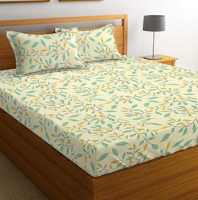 Classic Collection Flat Double Bedsheet with 2 Pillow Cover | Cream Floral