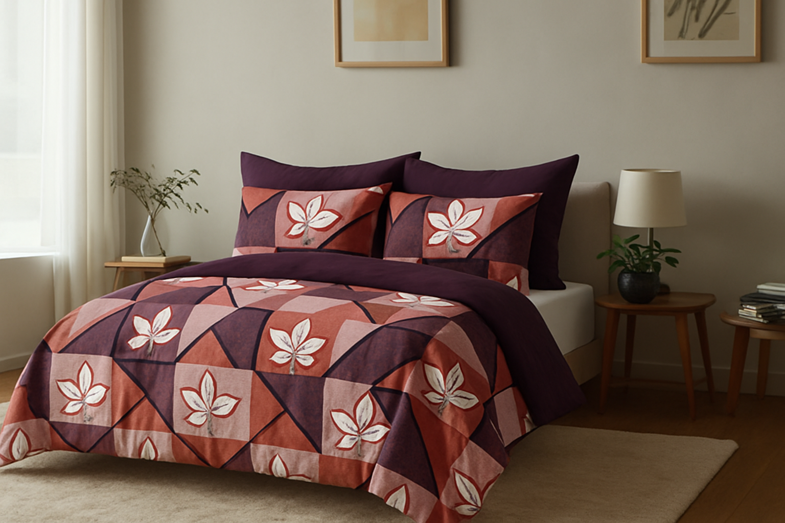 Classic Collection 144 TC Double Bedsheet | Purple Triangles