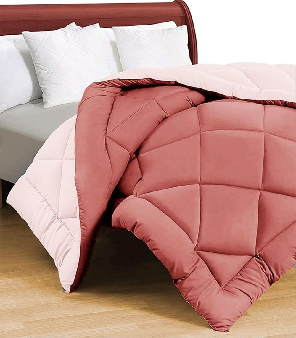 Solid Reversible Comforter | Microfiber Quilted | Red Pink