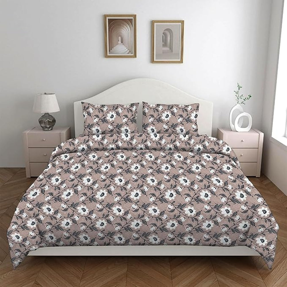 Duke Collection Cotton Blend Double Bedsheet with 2 Pillow Cover | Grey Floral