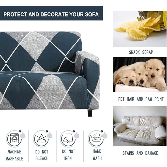 3+1+1 Seater Sofa Cover | 5 Seater Elastic Fitted Sofa Cover Set (Blue Grey)