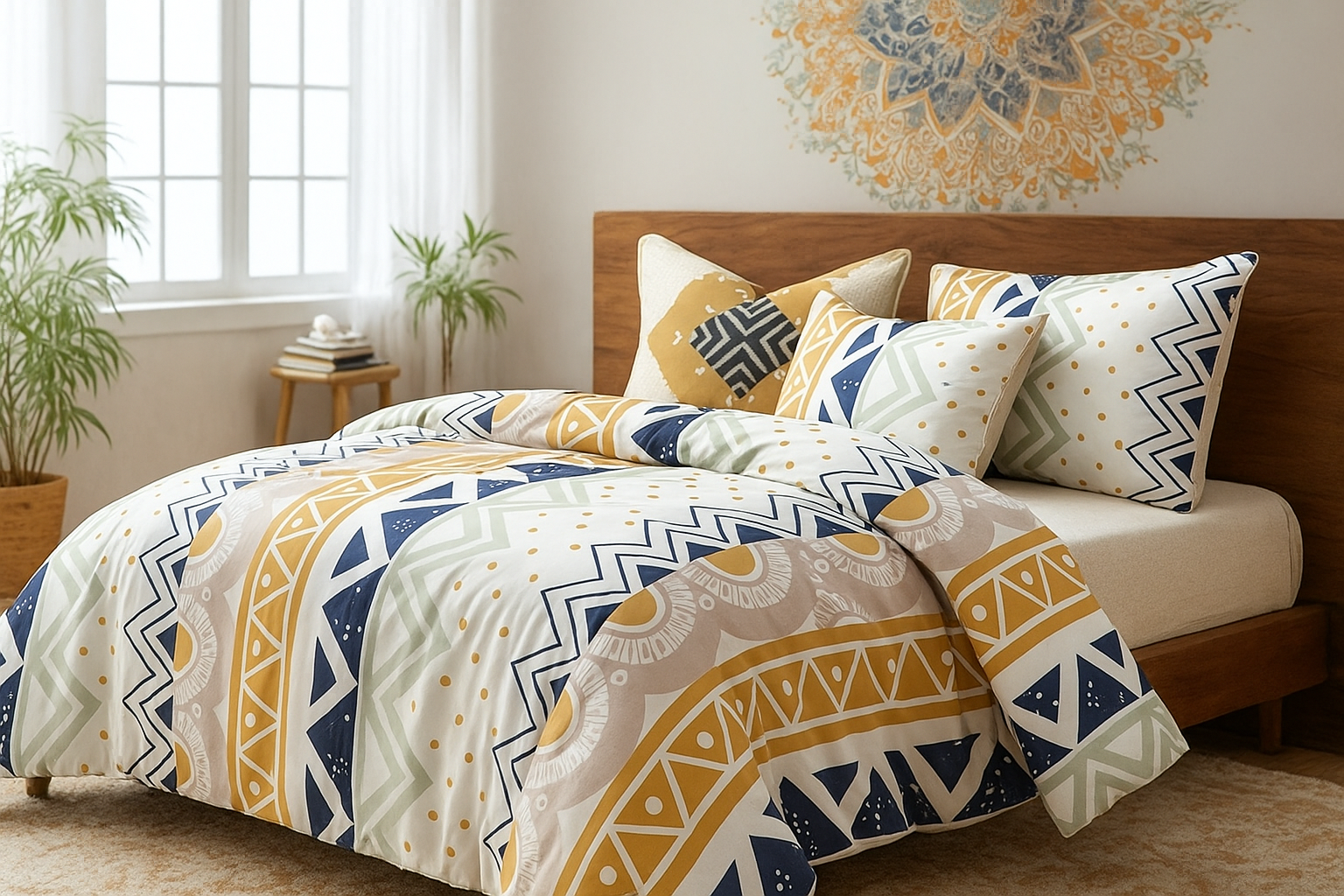 Rome Collection 240 TC Flat King Bedsheet with 2 Pillow Covers | Yellow Geo