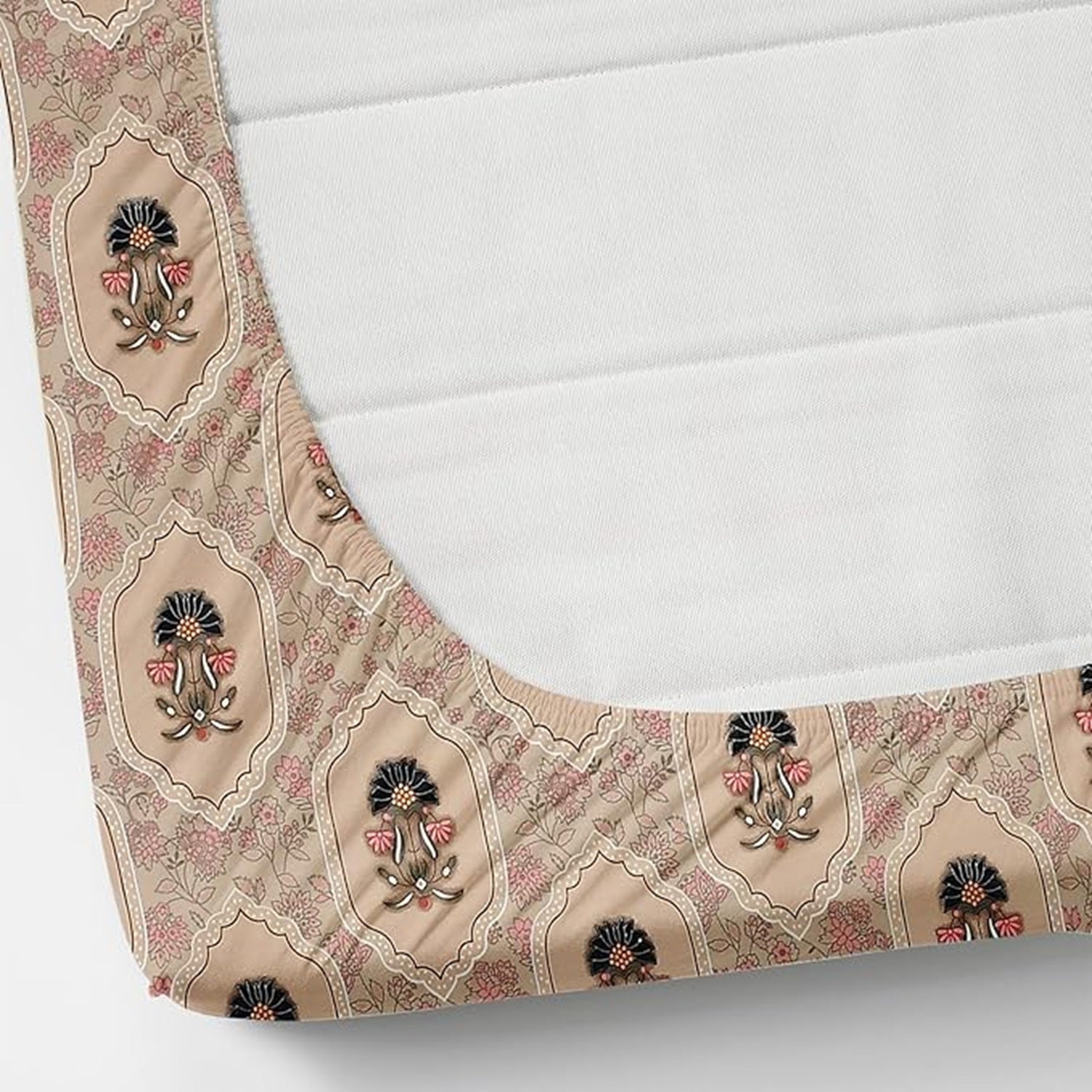 Fantasy Collection 180 TC Fitted Queen Bedsheet with 2 Pillow Covers | Baby Pink Flower