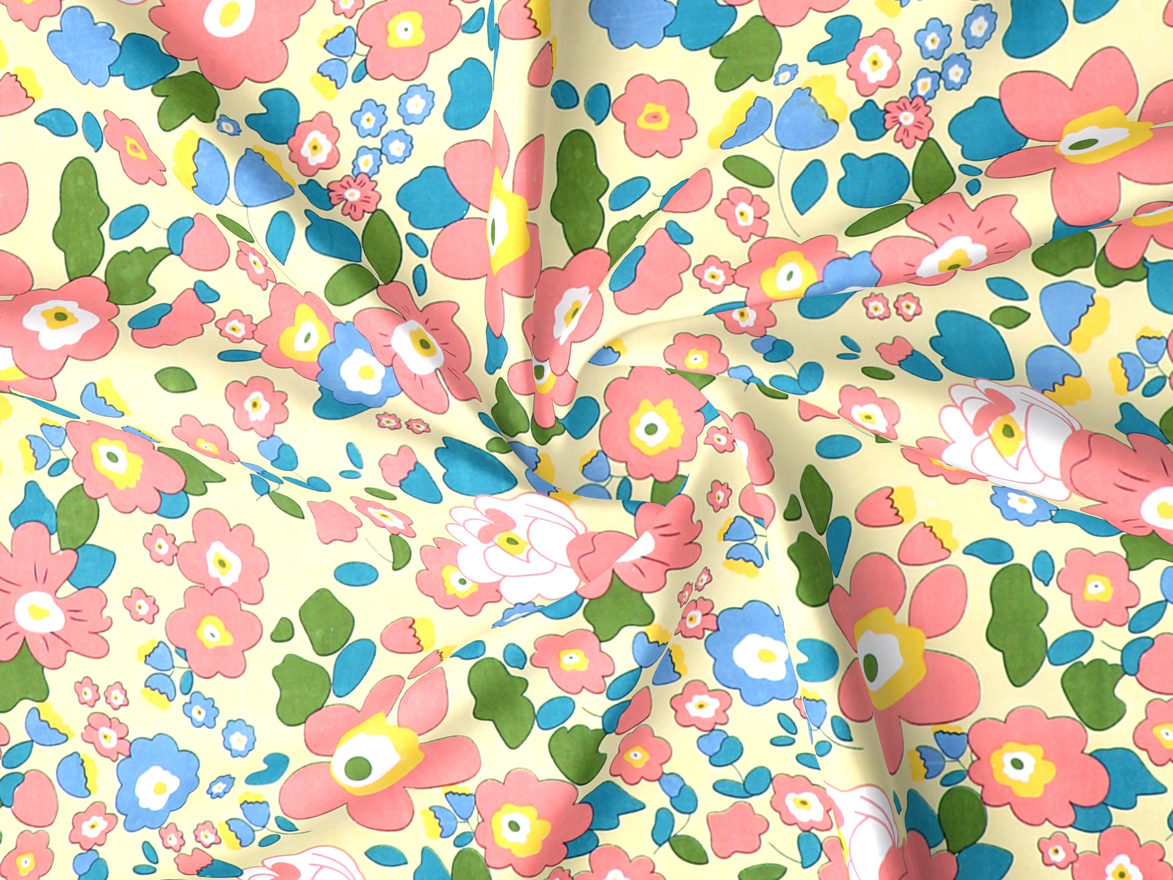 Coral Collection Fitted Double Bedsheet with 2 Pillow Cover | Yellow Floral