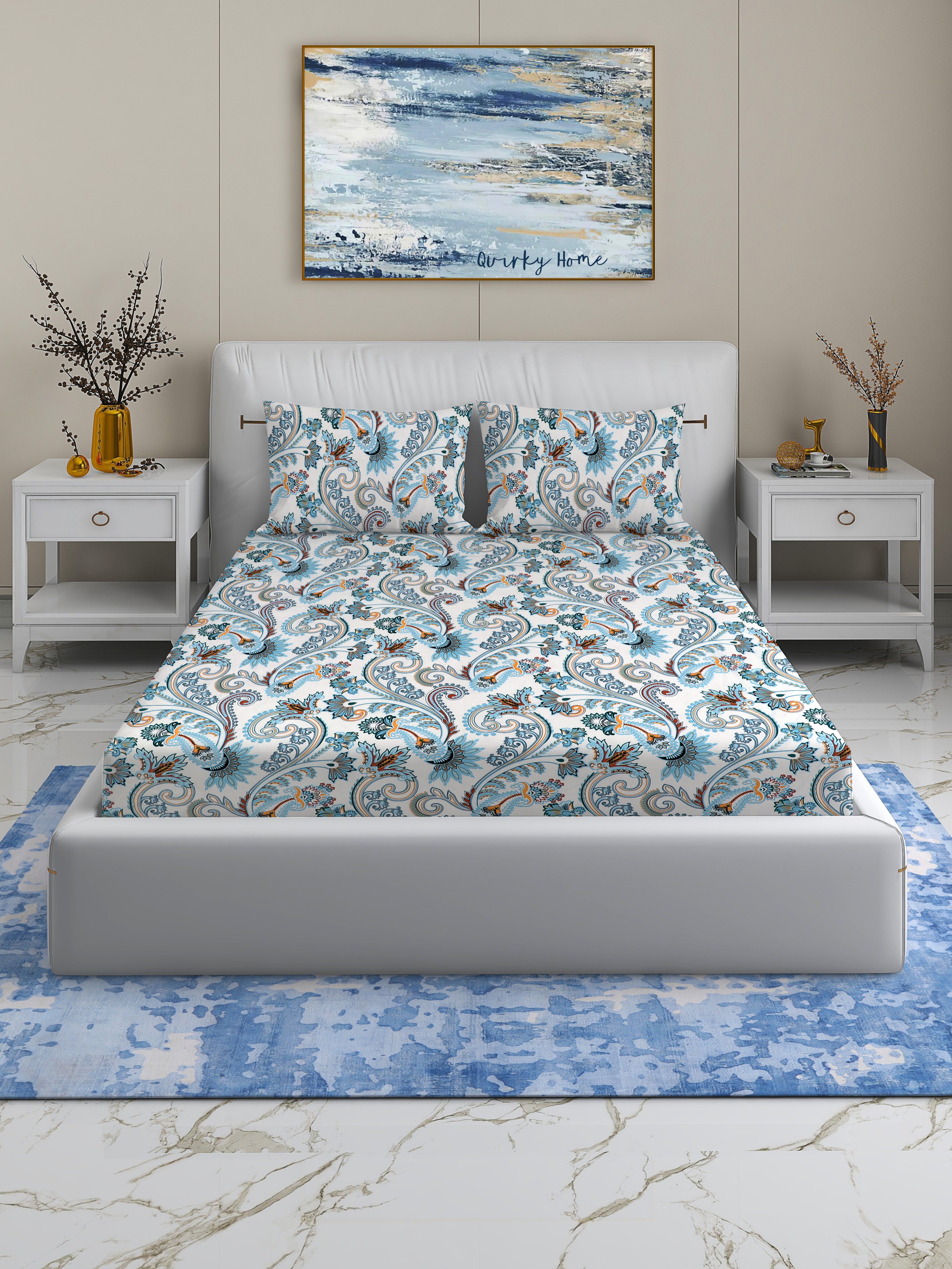 Coral Collection Flat Double Bedsheet with 2 Pillow Cover | Traditional Ivory