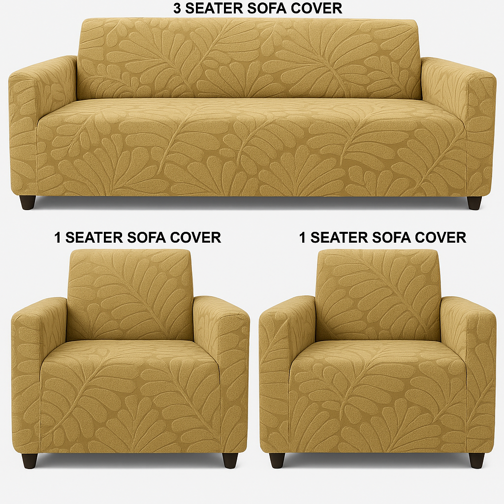 3+1+1 Seater Sofa Cover | 5 Seater Elastic Fitted Sofa Cover Set (Beige)