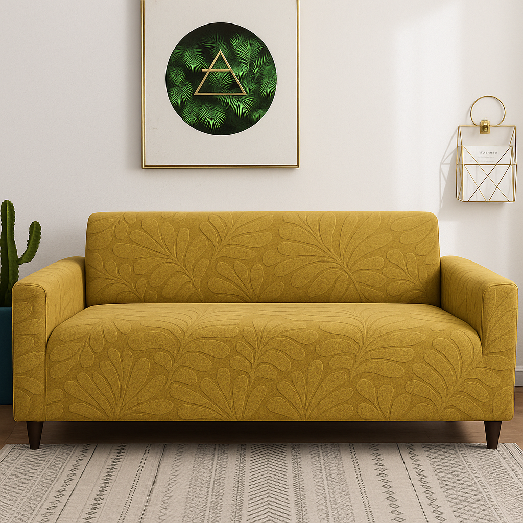 3+1+1 Seater Sofa Cover | 5 Seater Elastic Fitted Sofa Cover Set (Beige)