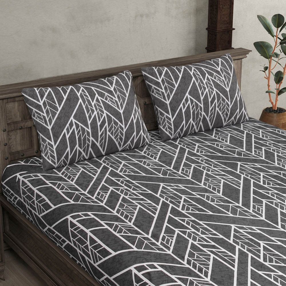 Fantasy Collection 180 TC Fitted King Bedsheet with 2 Pillow Covers | New X Grey