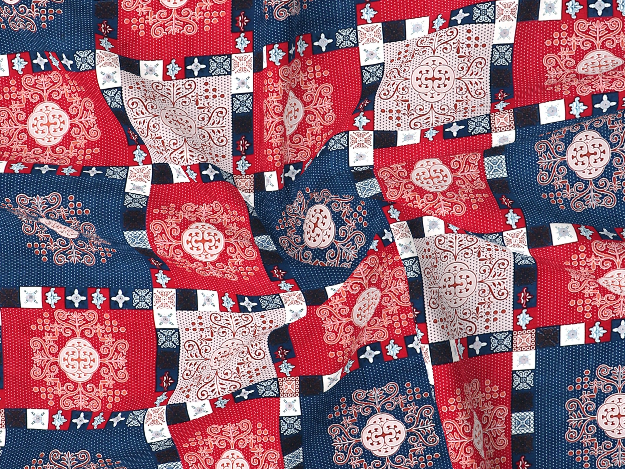 Fantasy Collection 180 TC Fitted Single Bedsheet with 1 Pillow Cover | Red Blue Squares