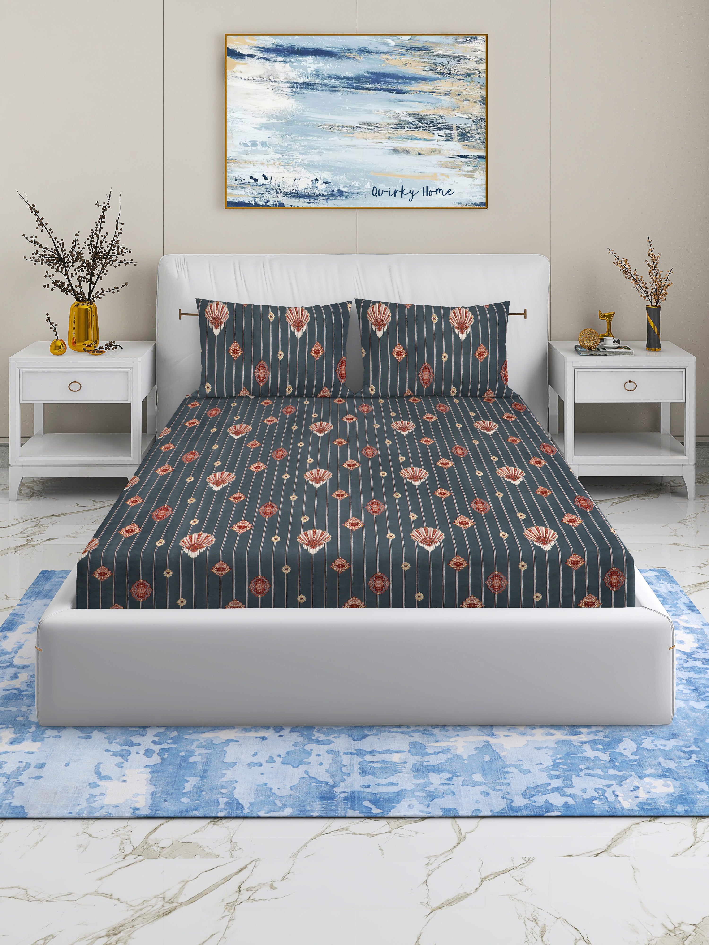Rome Collection 220 TC King Bedsheet with 2 Pillow Covers | Dark Grey Trophy