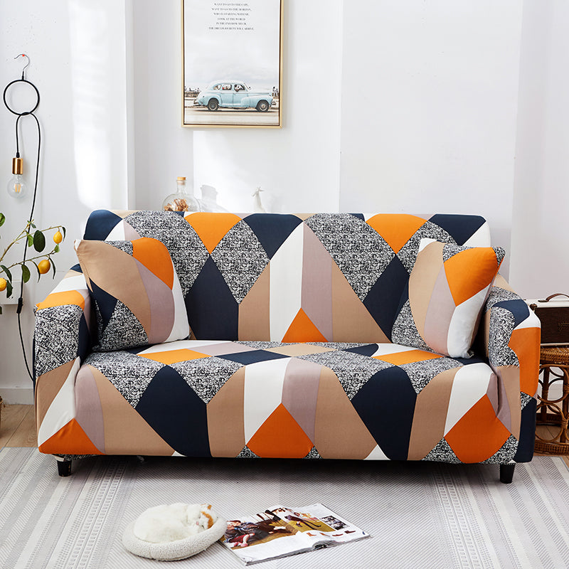 3+1+1 Seater Sofa Cover | 5 Seater Elastic Fitted Sofa Cover Set (Orange)