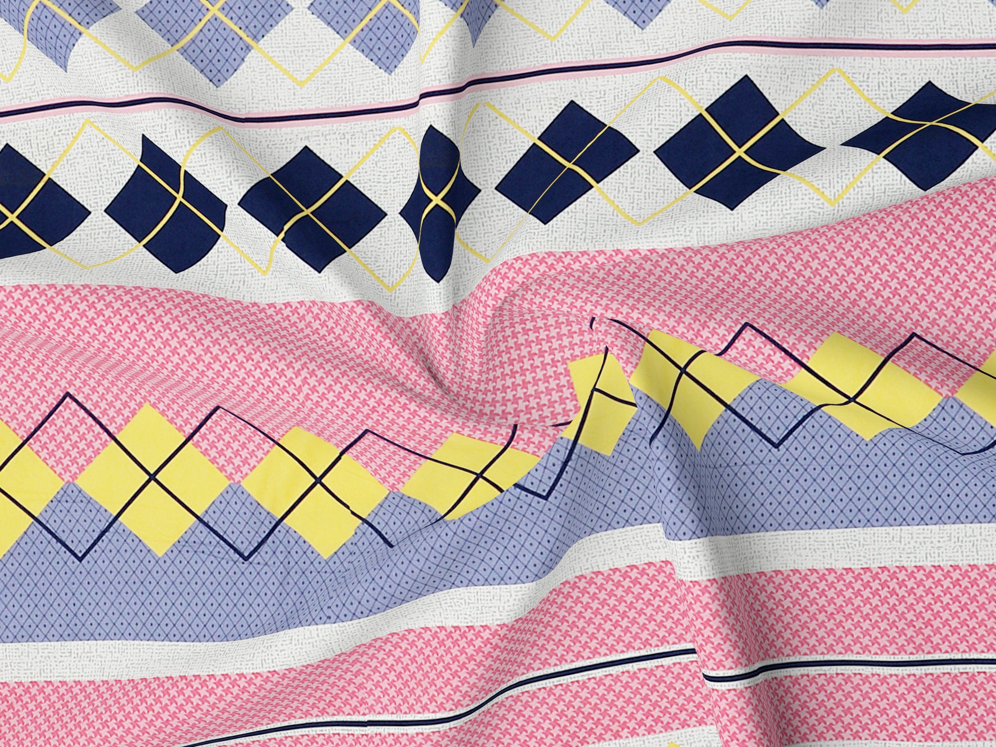 Rome Collection 220 TC Fitted Single Bedsheet with 1 Pillow Cover | Pink Ble Diamond