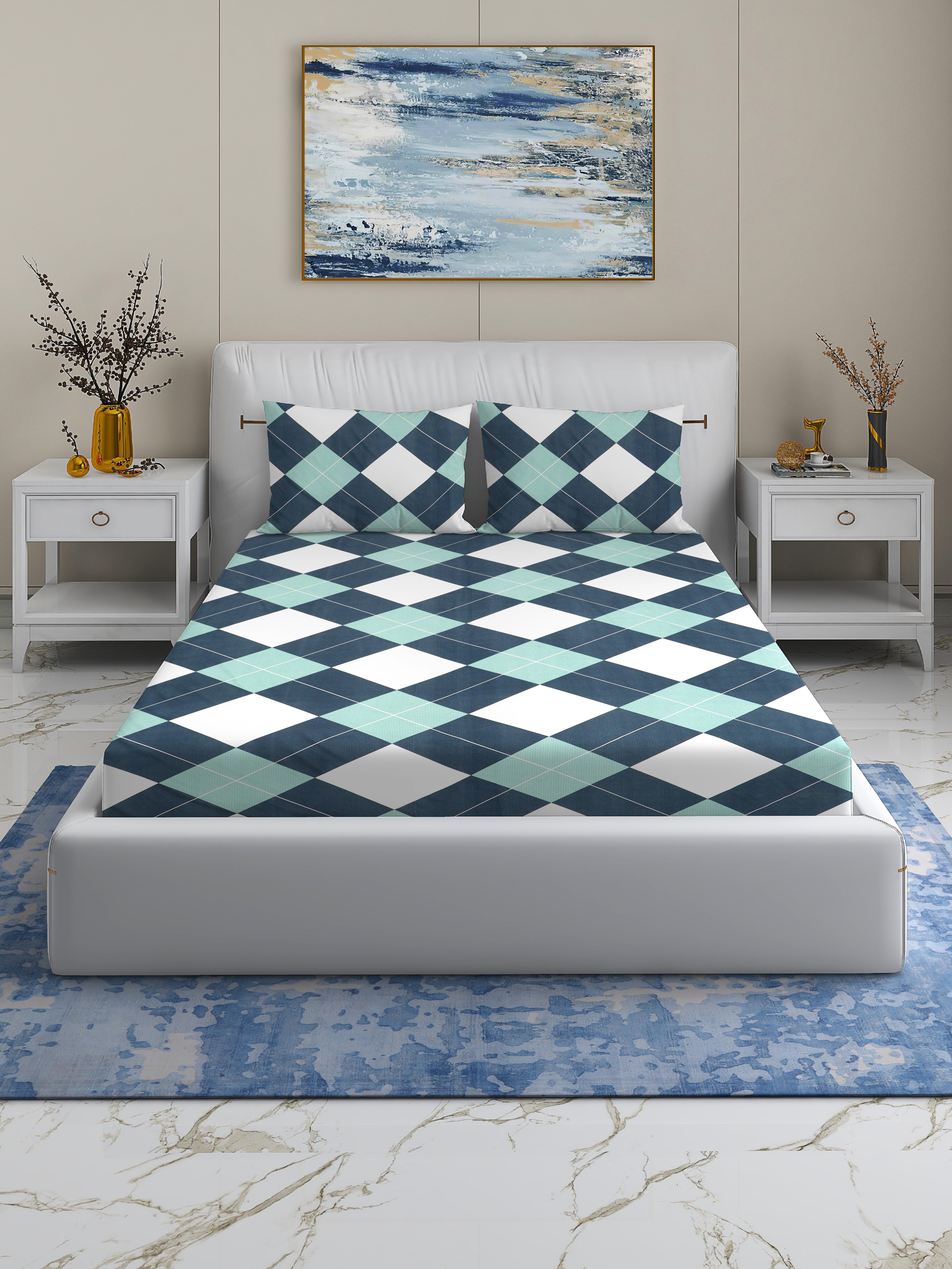 Rome Collection 220 TC Double Bedsheet with 2 Pillow Covers | BWG Check