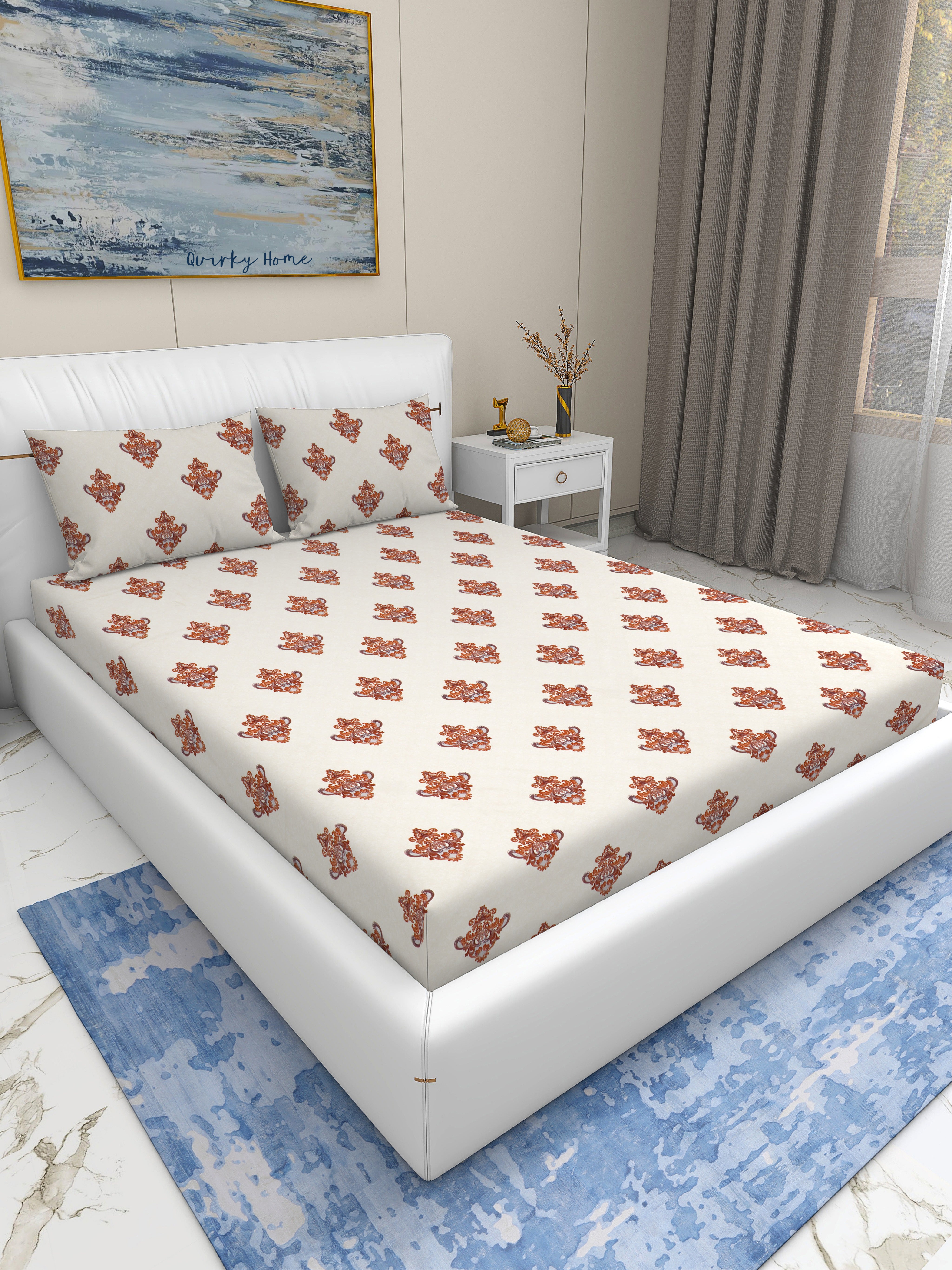 Rome Collection 220 TC Queen Bedsheet with 2 Pillow Covers | Beige Trophy