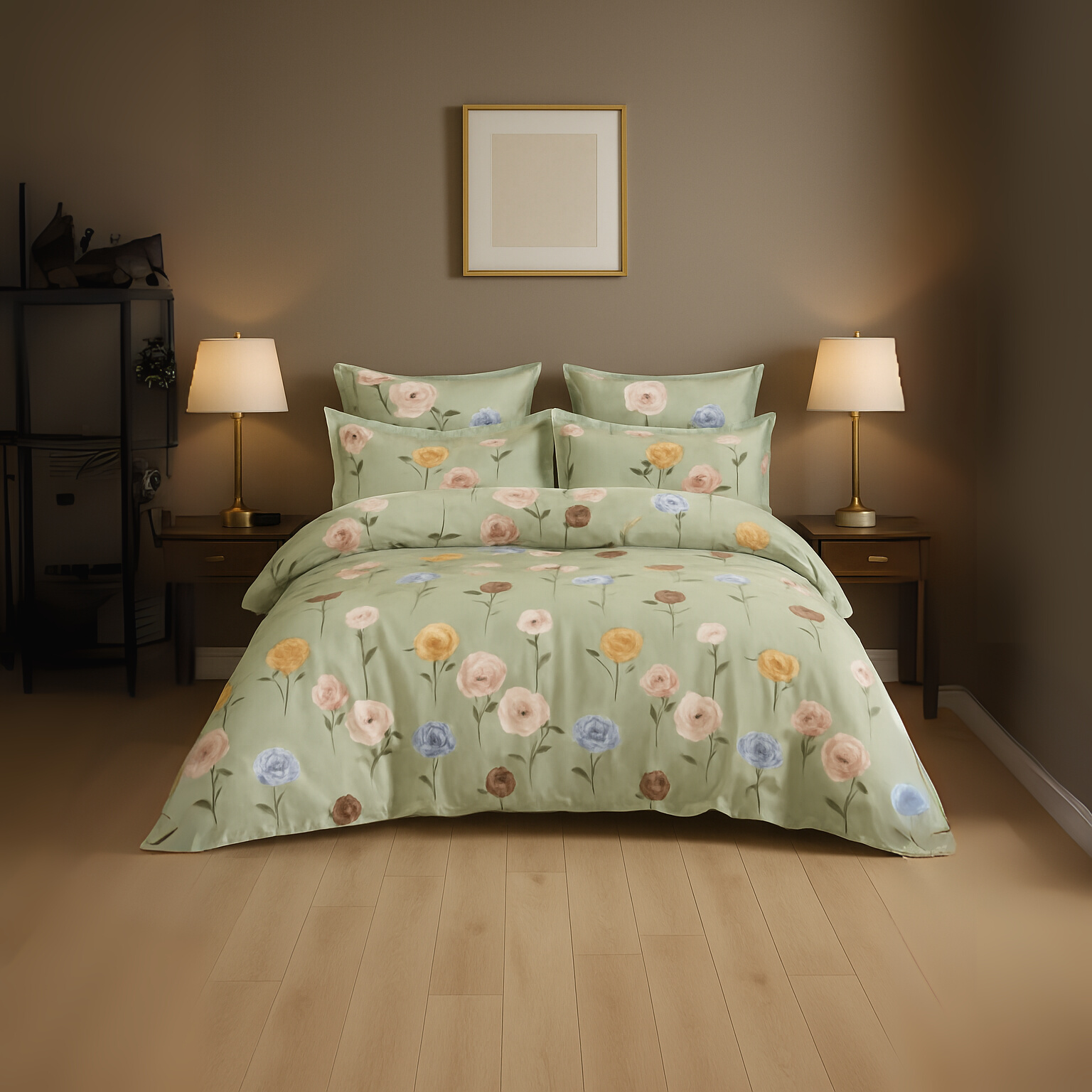 Rome Collection 240 TC Flat King Bedsheet with 2 Pillow Covers | Mint Flowers