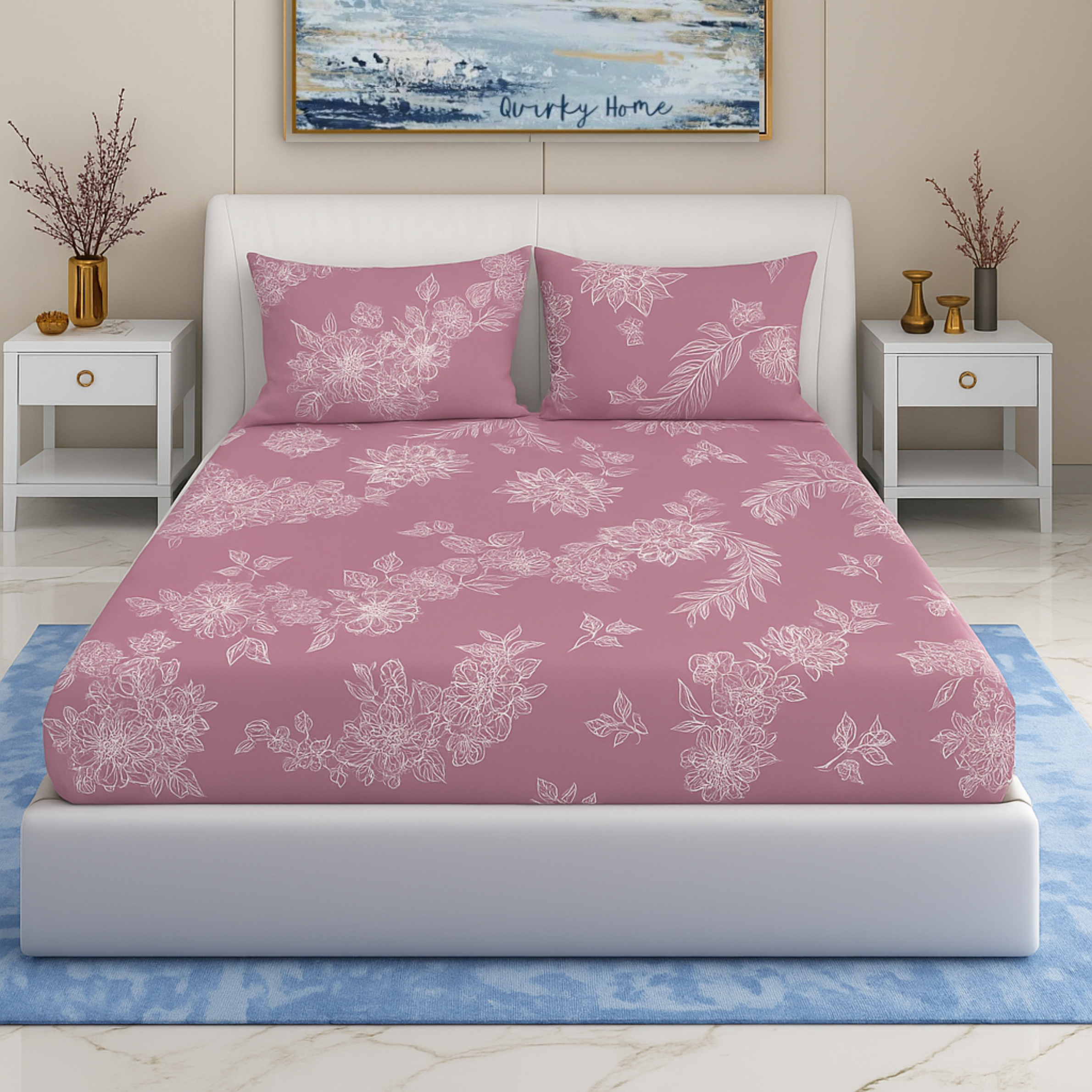 Coral Collection Double Bedsheet with 2 Pillow Covers | Baby Pink