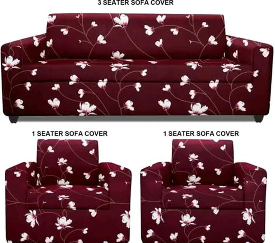 3+1+1 Seater Sofa Cover | 5 Seater Elastic Fitted Sofa Cover Set (Maroon)