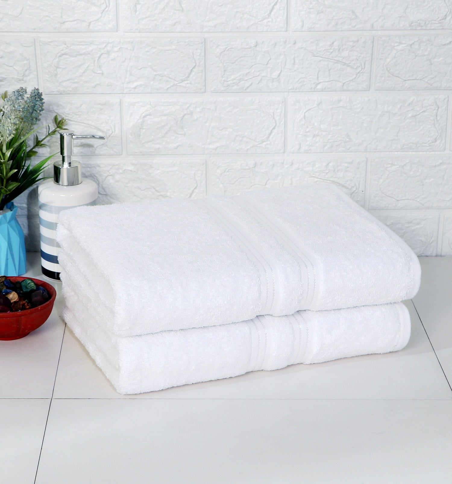 Natural Collection 100% Cotton Towels | Large Size | Towel Set of 2 White Towels