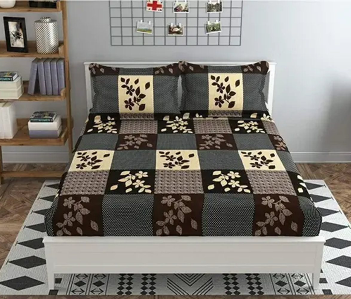 Duke Collection Cotton Blend Double Bedsheet with 2 Pillow Cover | Chocolate