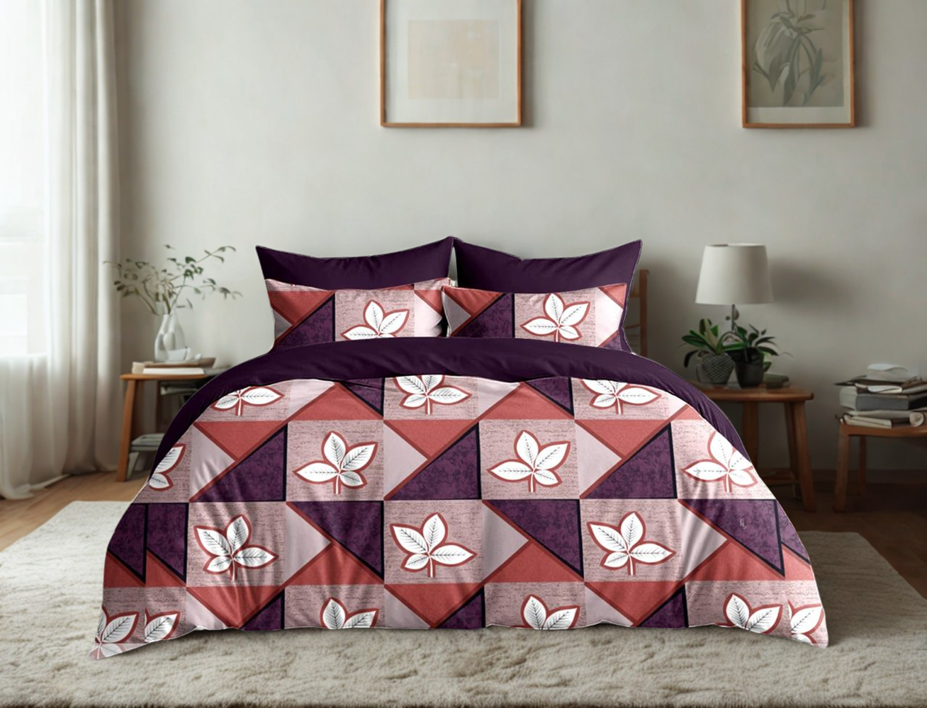Classic Collection 144 TC Double Bedsheet | Purple Triangles