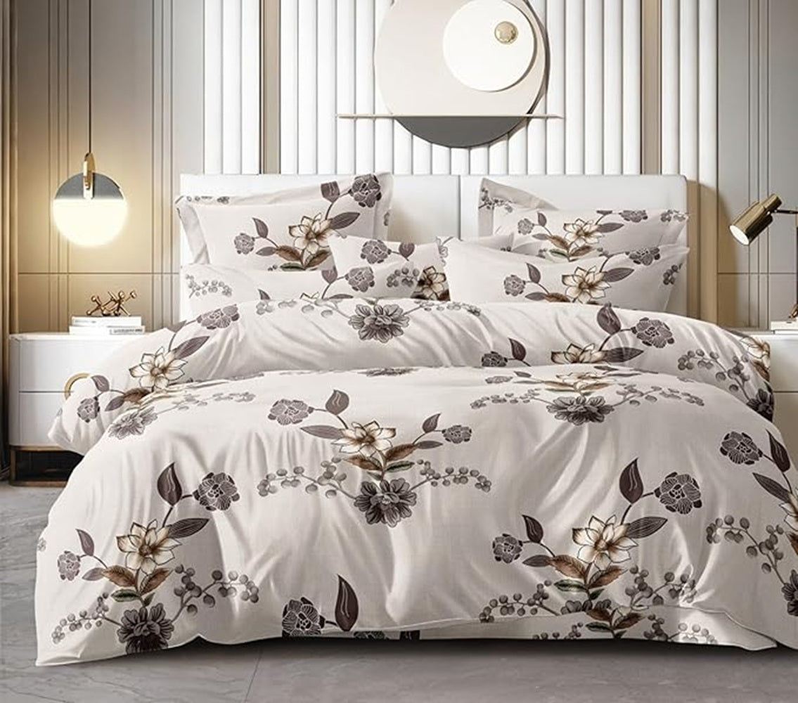 Fantasy Collection 180 TC Flat King Bedsheet with 2 Pillow Covers | Beige