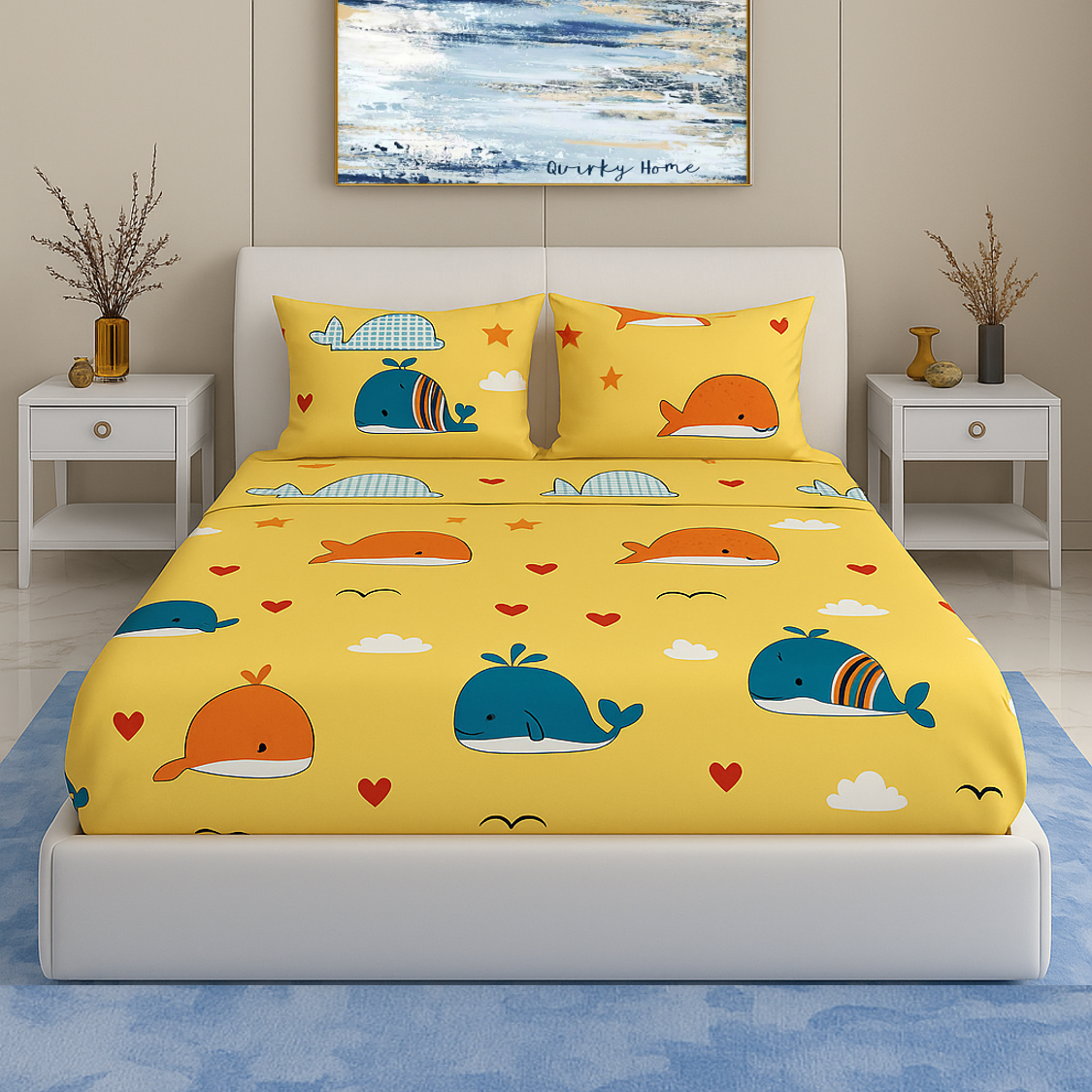 Kidzee Collection 180 TC Flat Queen Bedsheet with 2 Pillow Covers | Yellow