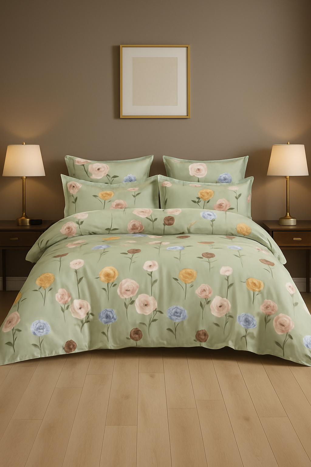 Rome Collection 240 TC Flat King Bedsheet with 2 Pillow Covers | Mint Flowers