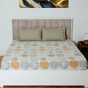 Posh Collection  220 TC Fitted King Bedsheet with 2 Pillow Covers | Sun Circles