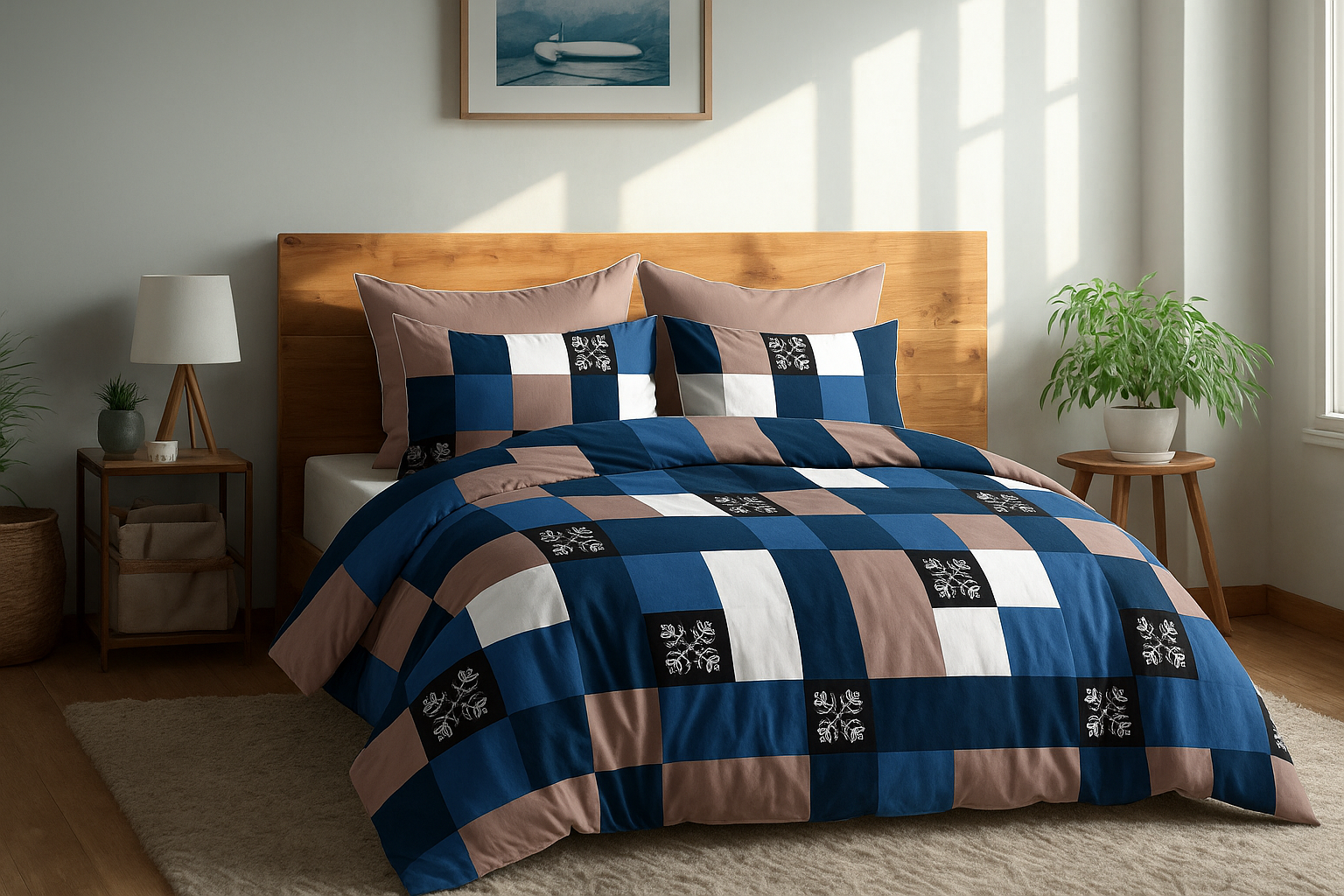 Classic Collection 144 TC Double Bedsheet | Navy Squares