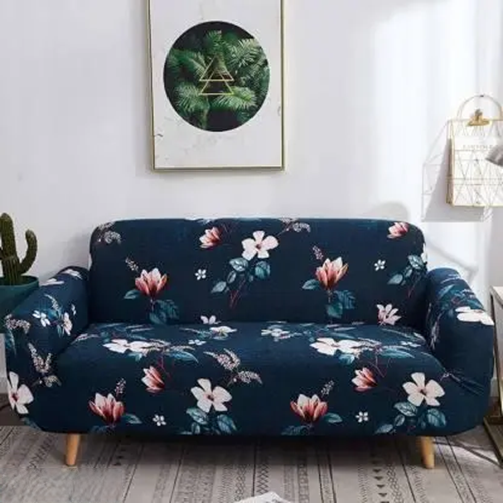 3+1+1 Seater Sofa Cover | 5 Seater Elastic Fitted Sofa Cover Set (Navy Blue)
