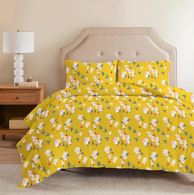 Microfiber Quilted Printed Comforter | Yellow Floral