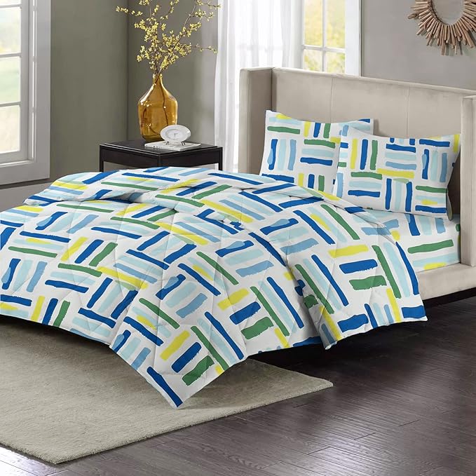 Microfiber Quilted Printed Comforter | White Stripes