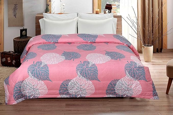 Microfiber Quilted Printed Comforter | Pink Leaf