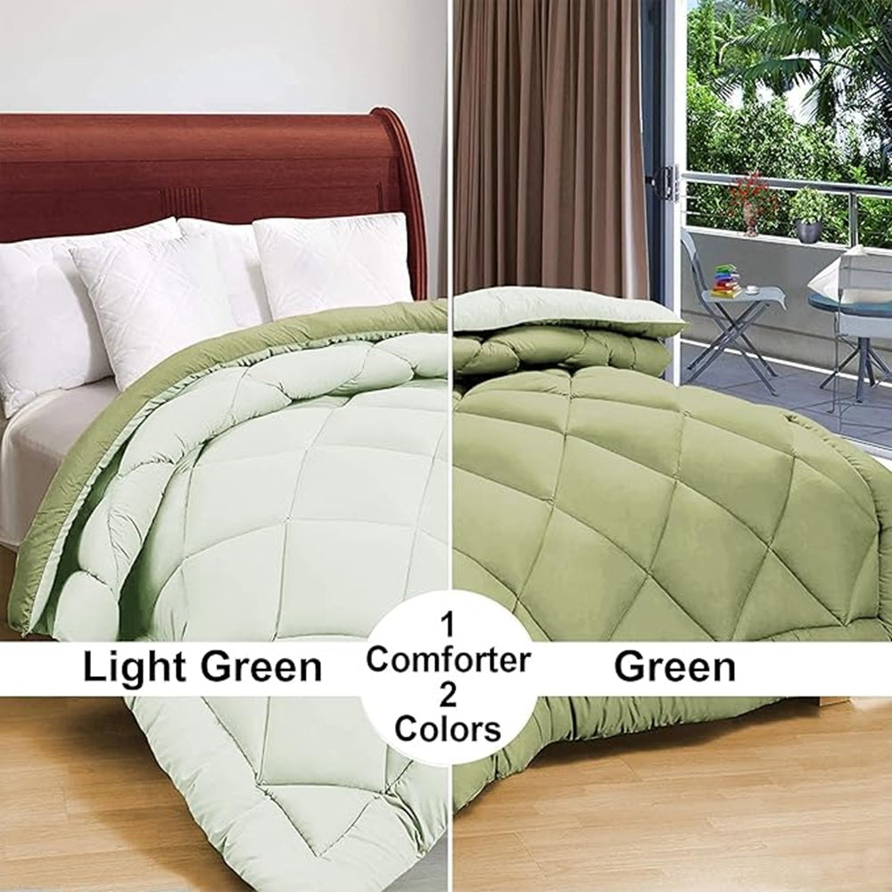 Solid Reversible Comforter | Microfiber Quilted | Green