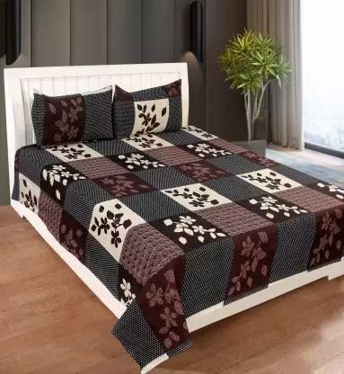 Duke Collection Cotton Blend Double Bedsheet with 2 Pillow Cover | Chocolate