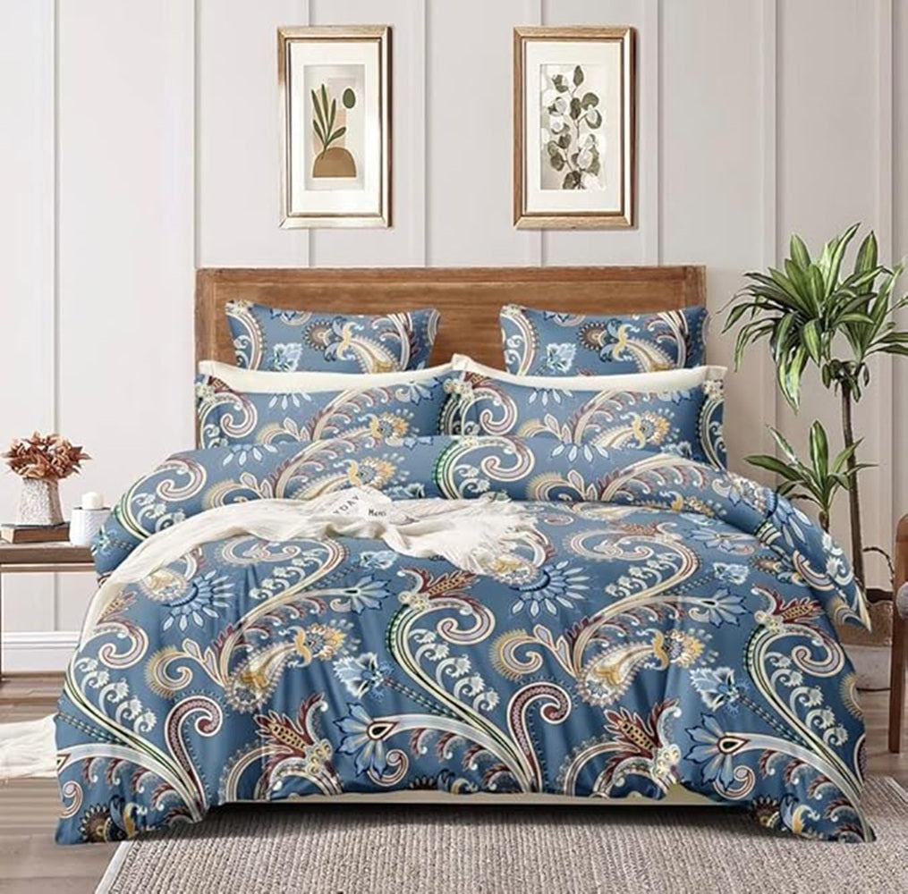 Coral Collection Flat Double Bedsheet with 2 Pillow Cover | Blue Floral