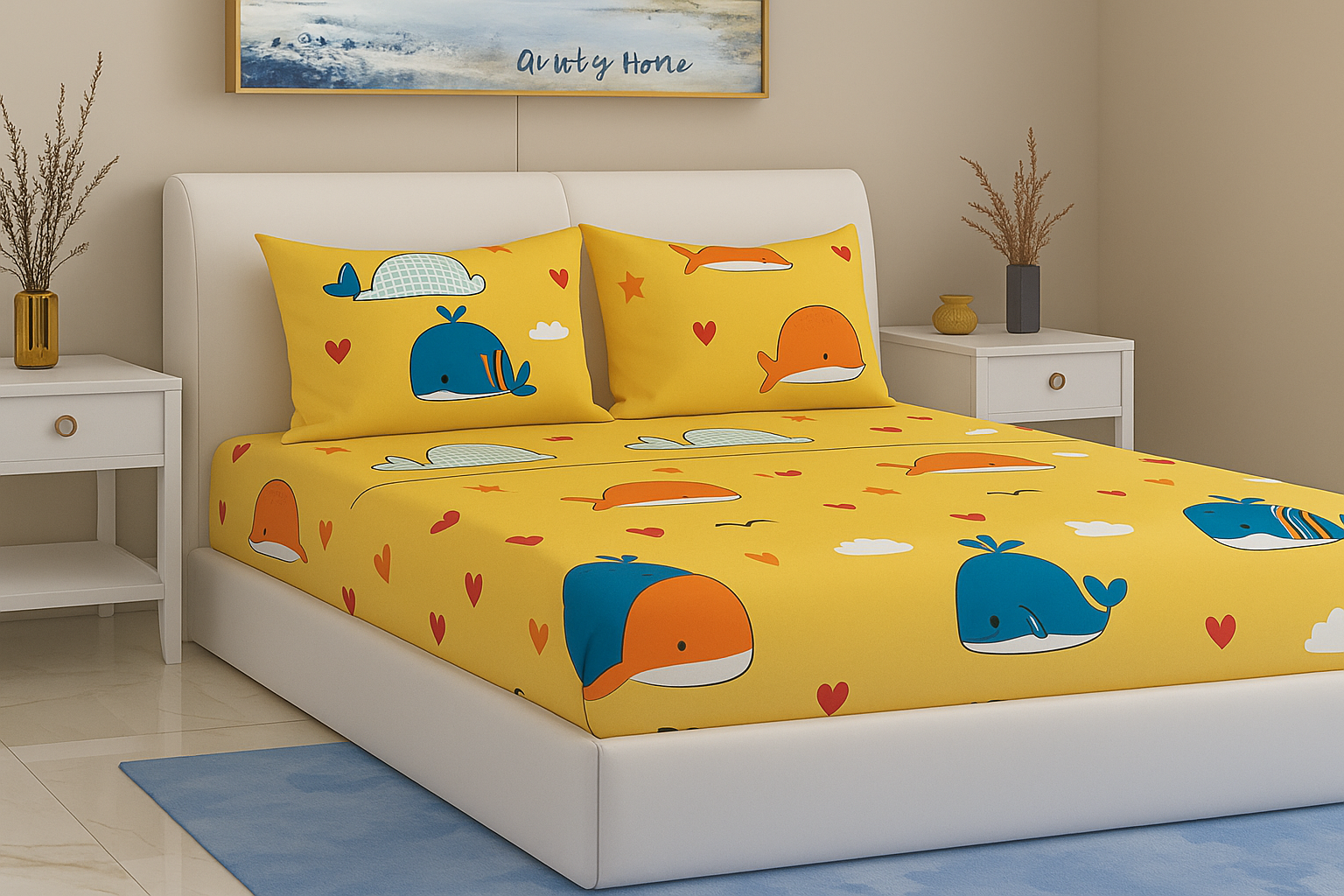 Kidzee Collection 180 TC Flat Queen Bedsheet with 2 Pillow Covers | Yellow