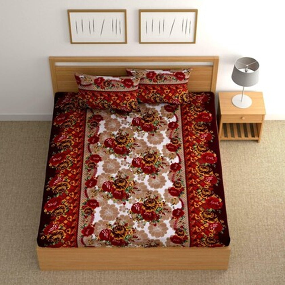 Duke Collection Cotton Blend Double Bedsheet with 2 Pillow Cover | Brown Floral